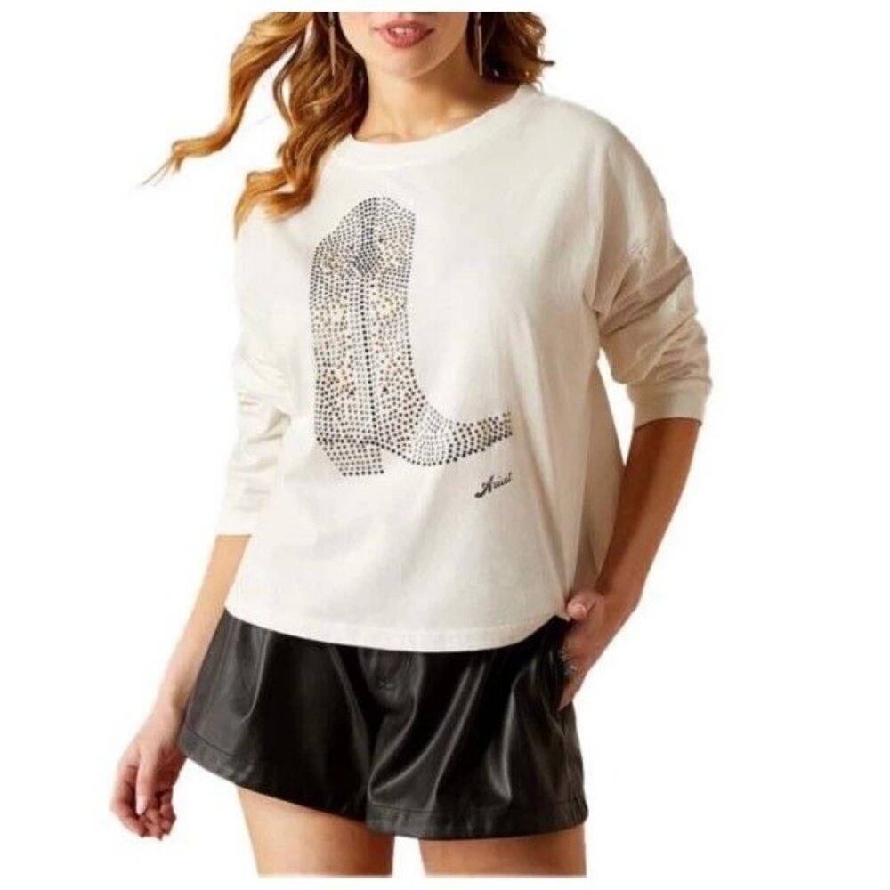 Ariat Women's Long Sleeve Meant For Walking Boot Boxy Crop T-Shirt Cloud Dancer